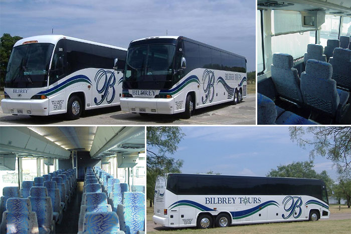 interior and exterior views of charter bus